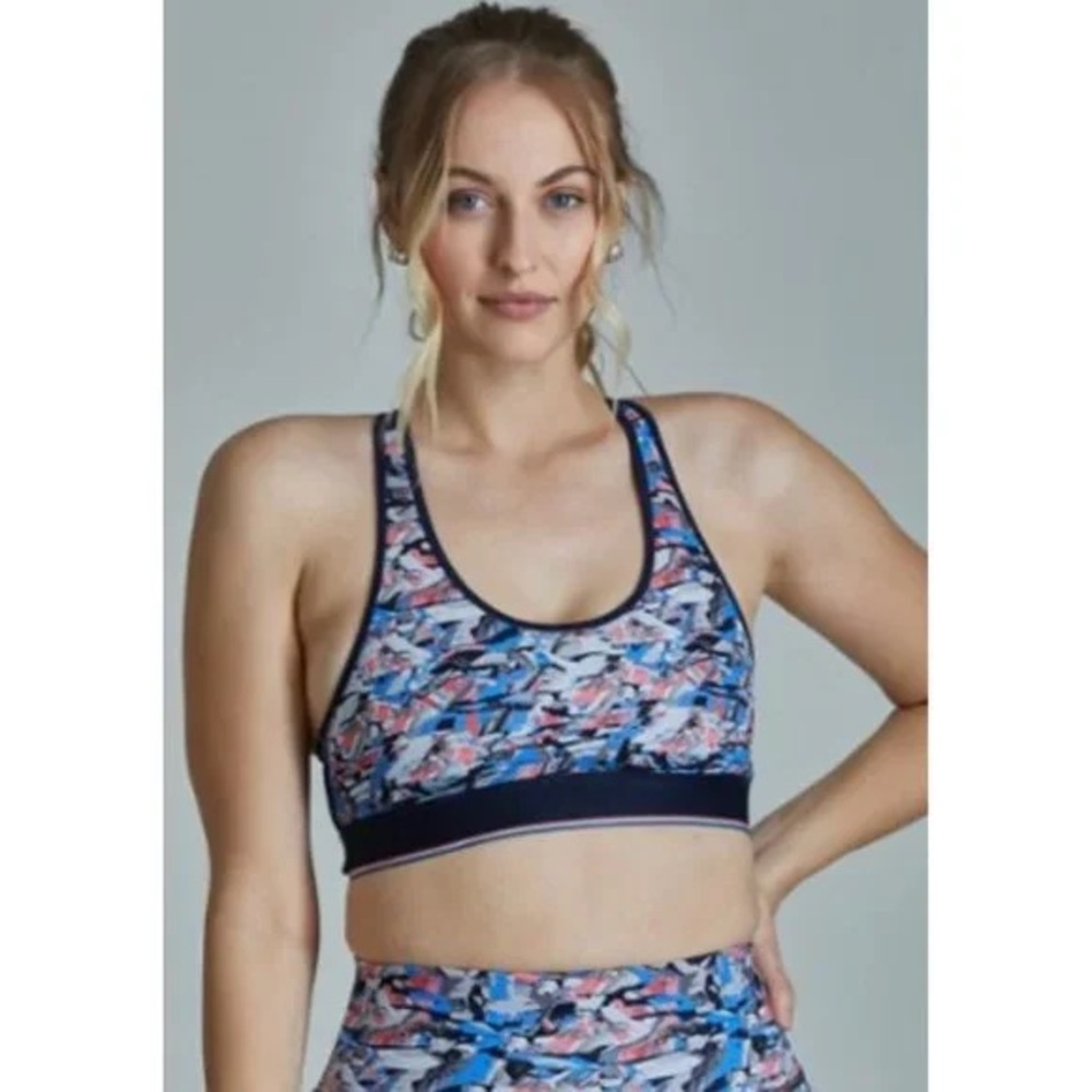 Fourlaps Circuit Sports Bra NWT Confetti Camo Blue Sz S